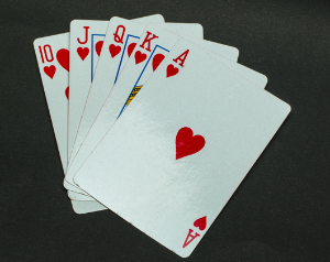 picture of a royal flush in hearts