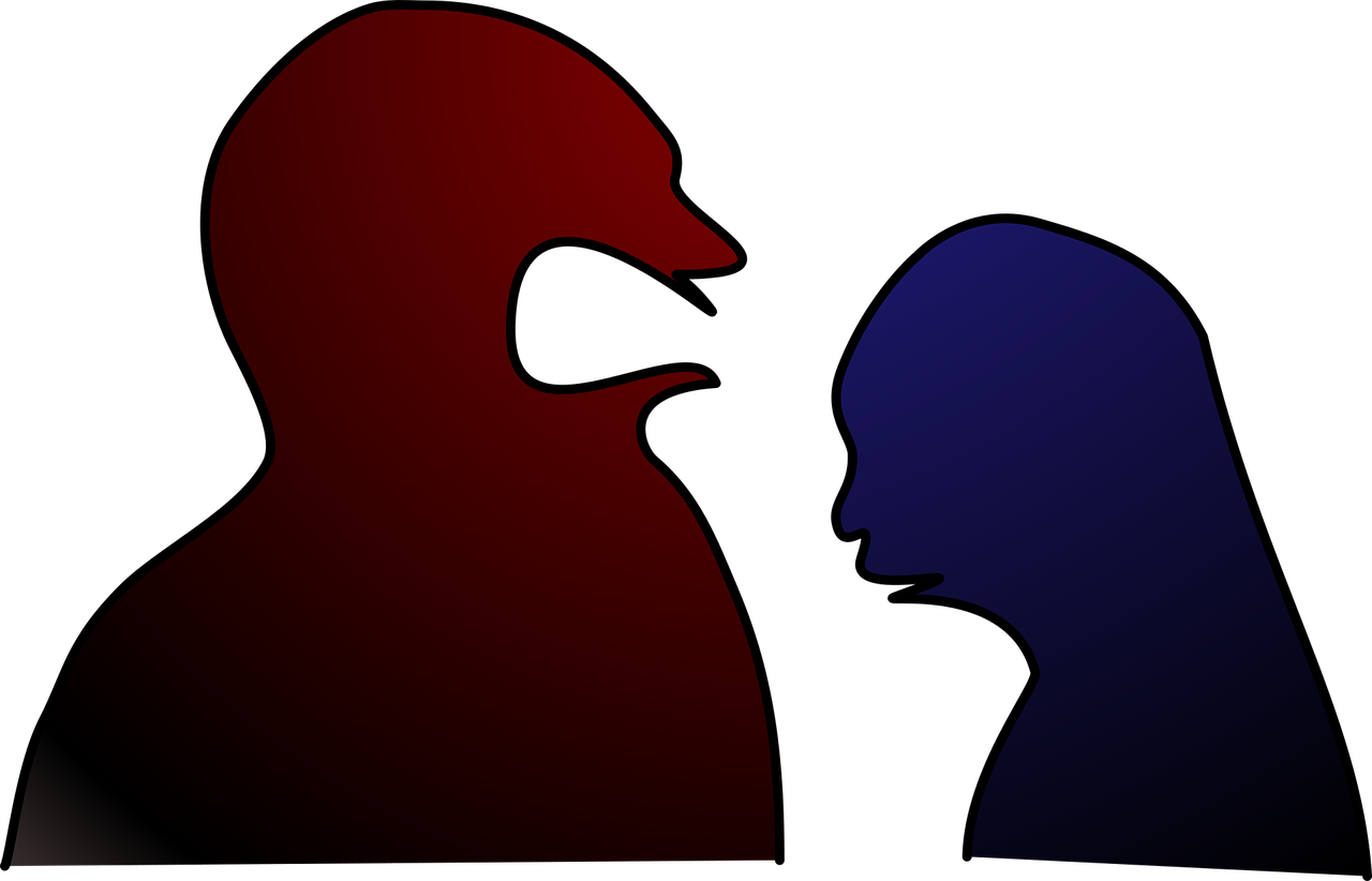 Cartoon - Red man yelling at blue woman